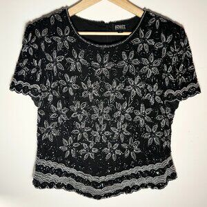 Vintage Adrianna Papell Beaded Silk Top – Size Large (1980s)